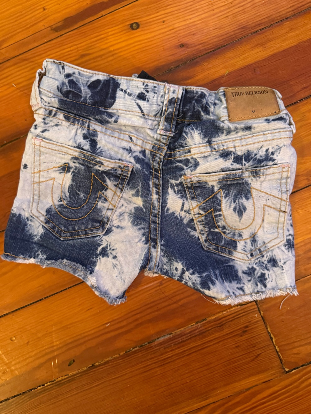True Religion Girl’s Tie-Dye Denim Shorts — Navy & White (Sz 5)